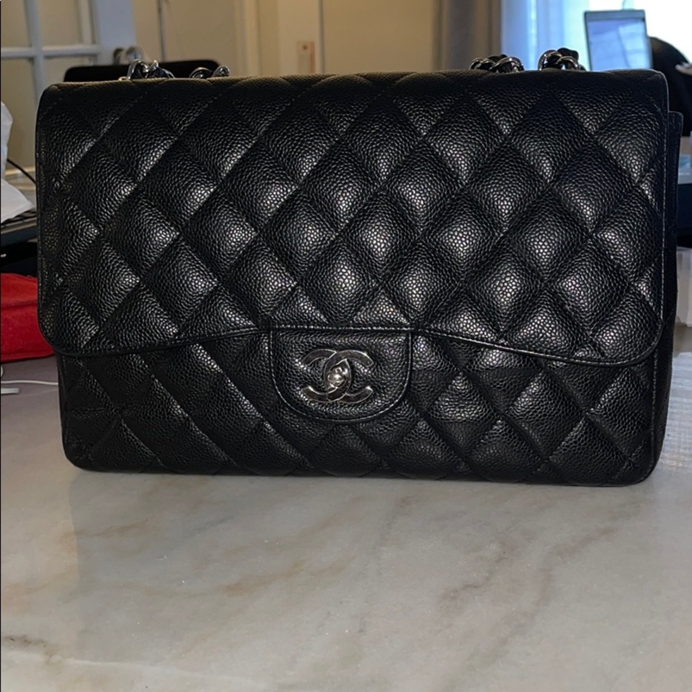 SOLD Chanel Single Flap Jumbo black caviar leather